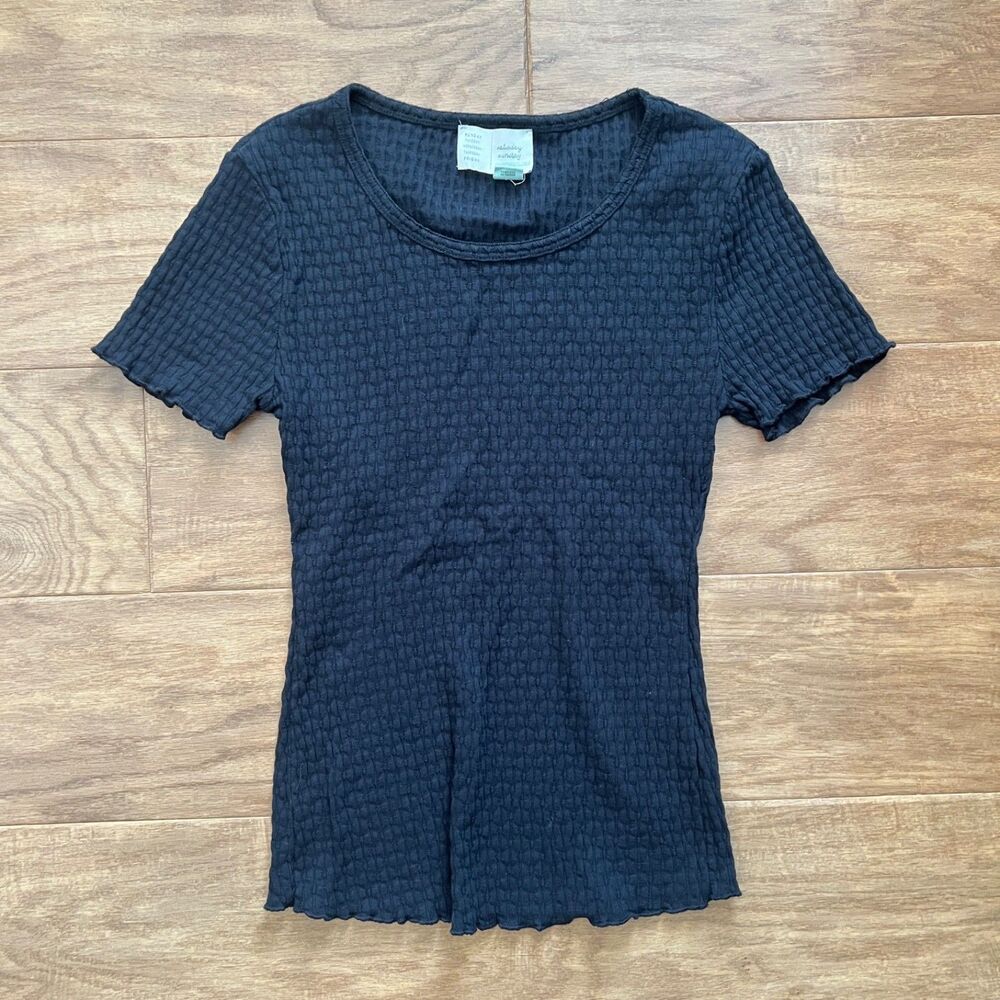 Anthropologie Saturday Sunday Textured Knit Tee Size S Black